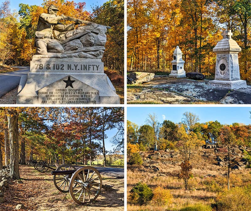 Where and when to find the best fall foliage views on the Gettysburg Battlefield in Adams County.