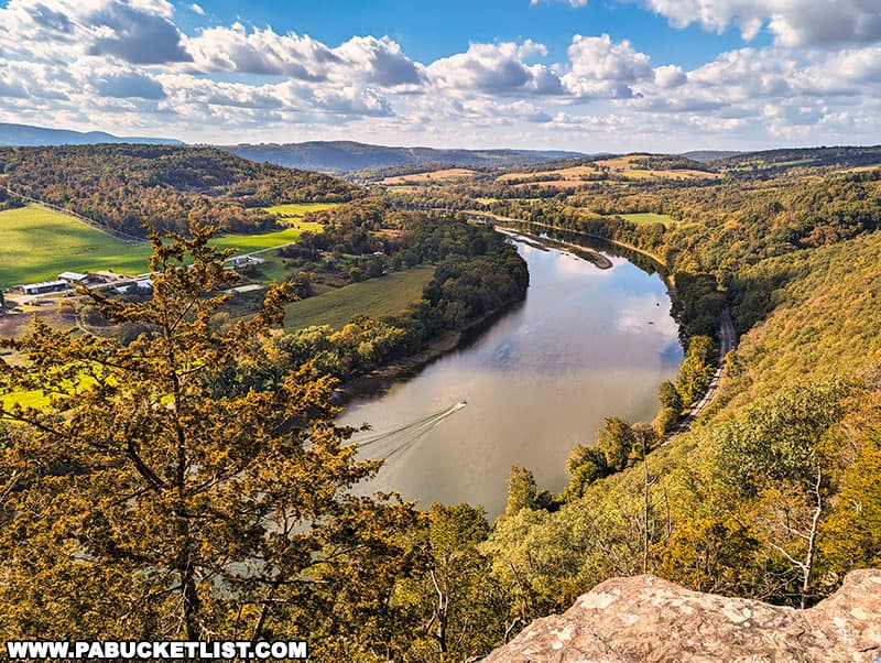 Wyalusing Rocks is located above a horseshoe bend in the Susquehanna River.