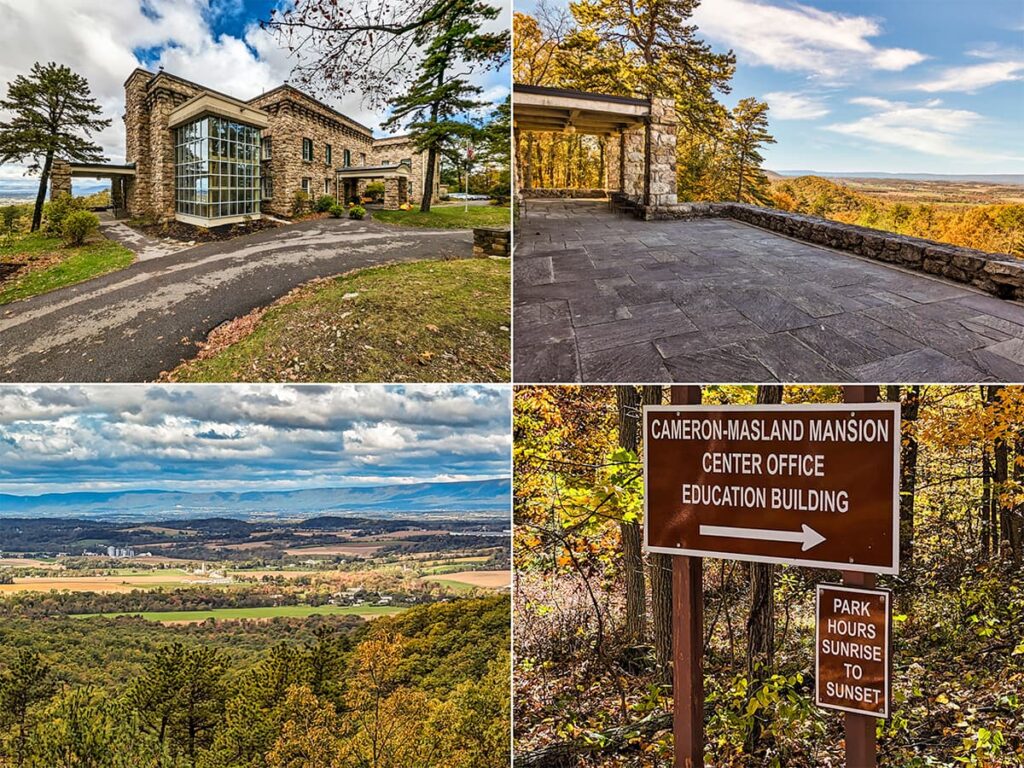 A collage of photos from the Cameron-Masland Mansion Scenic Overlook at Kings Gap Environmental Center in Cumberland County PA