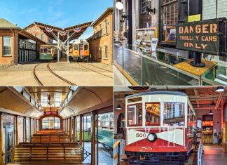 A collage of photos capturing the history and charm of the Electric City Trolley Museum in Scranton, Pennsylvania.