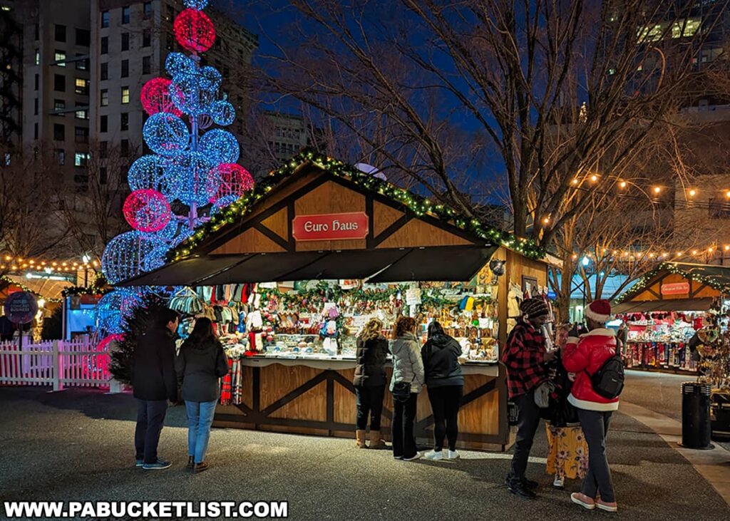 Christmas lights in Market Square in downtown Pittsburgh Pennsylvania.