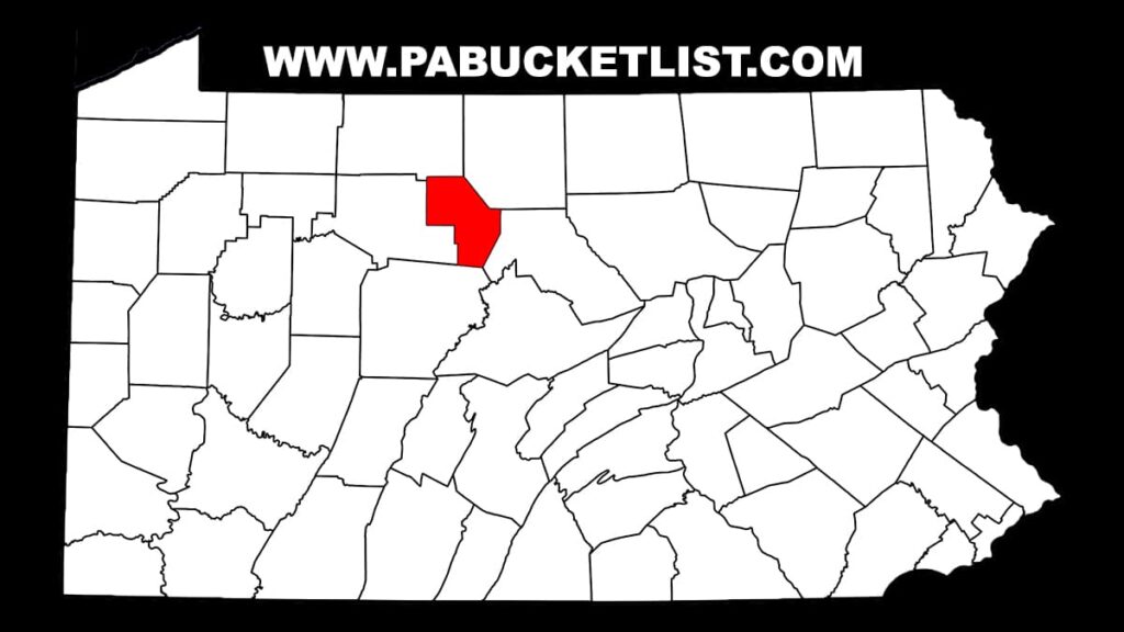 A map of Pennsylvania counties with Cameron County highlighted in red.
