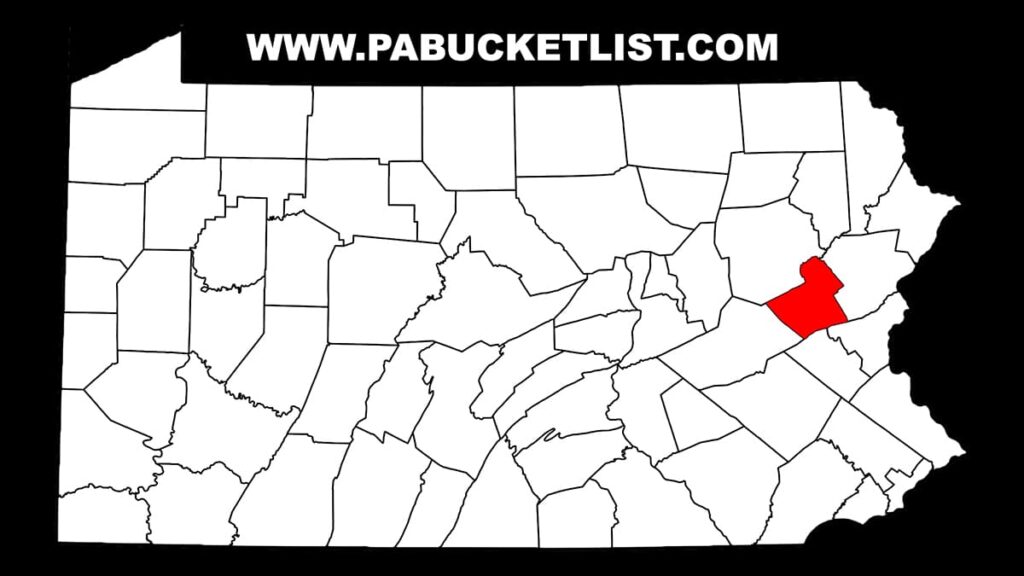 A map of Pennsylvania with counties outlined, highlighting Carbon County in red.