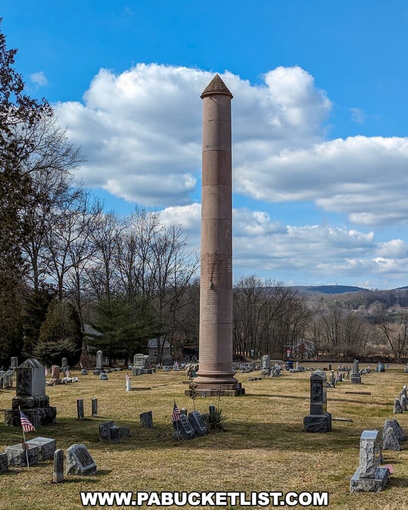 A view of the PA Capitol Column War memorial at Linnwood Cemetery near Lock Haven in Clinton County Pennsylvania.