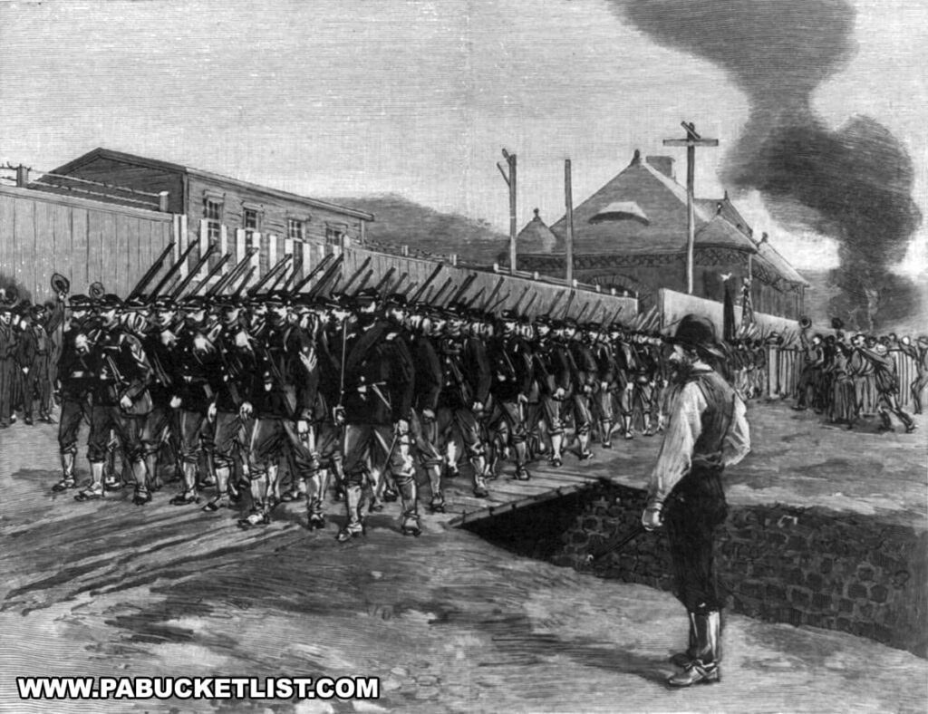 National guard troops dispatched to break up the 1892 Homestead Strike in pittsburgh.