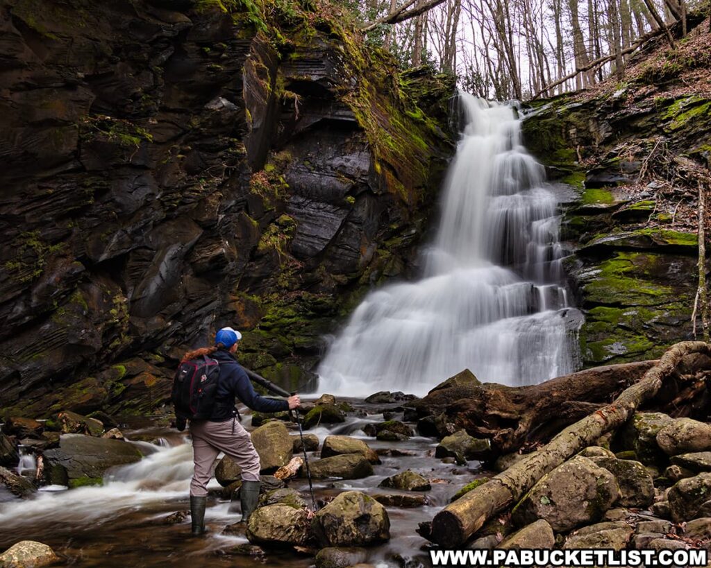 Photographer Rusty Glessner at Middle Slateford Creek Falls in the Delaware Water Gap National Recreation Area in Northampton County Pennsylvania.