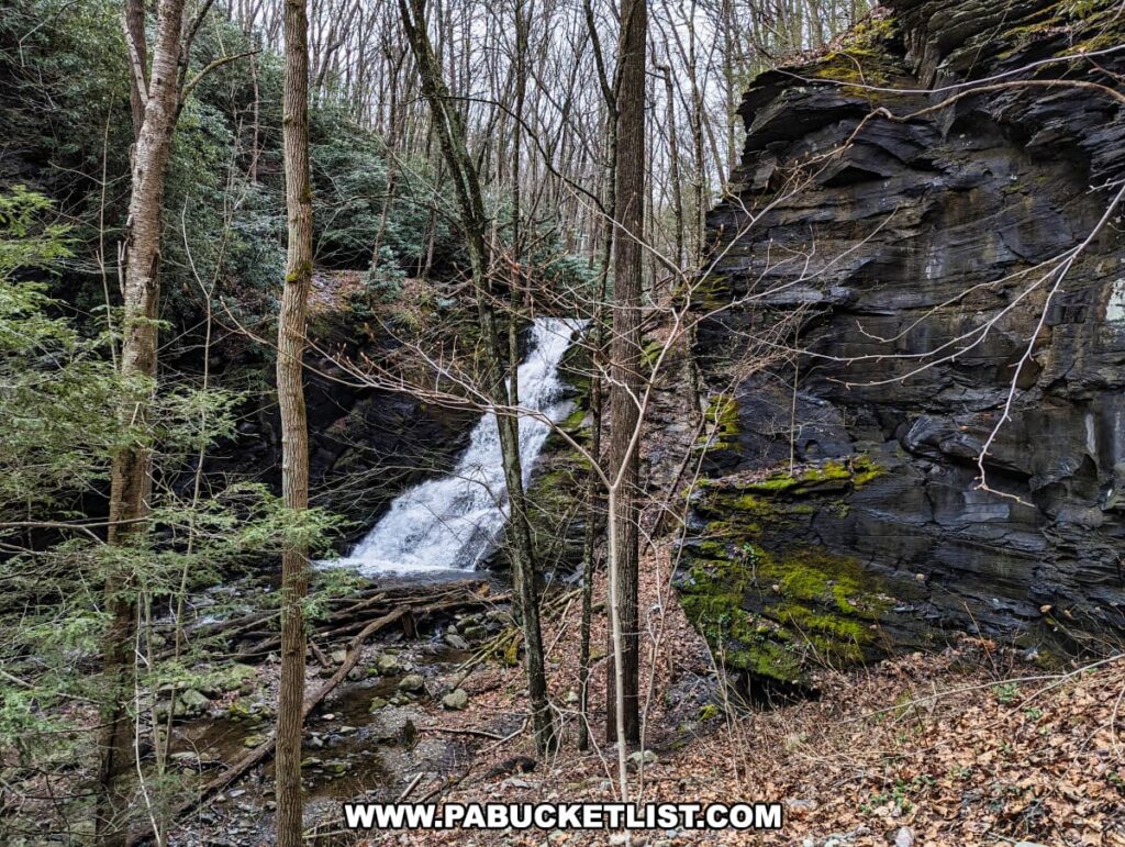 Approaching Middle Slateford Run Falls in the Delaware Water Gap National Recreation Area in Northampton County Pennsylvania.