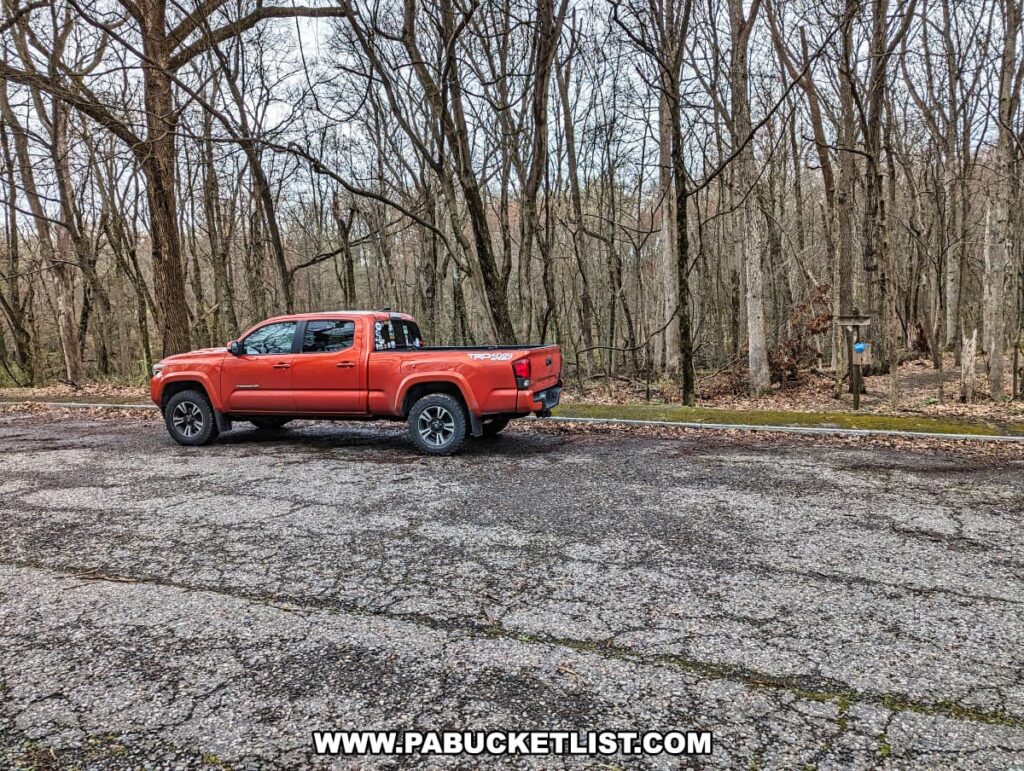 Parking area along National Park Drive for the hike to Lower and Middle Slateford Creek Falls in the Delaware Water Gap National Recreation Area in Northampton County Pennsylvania.