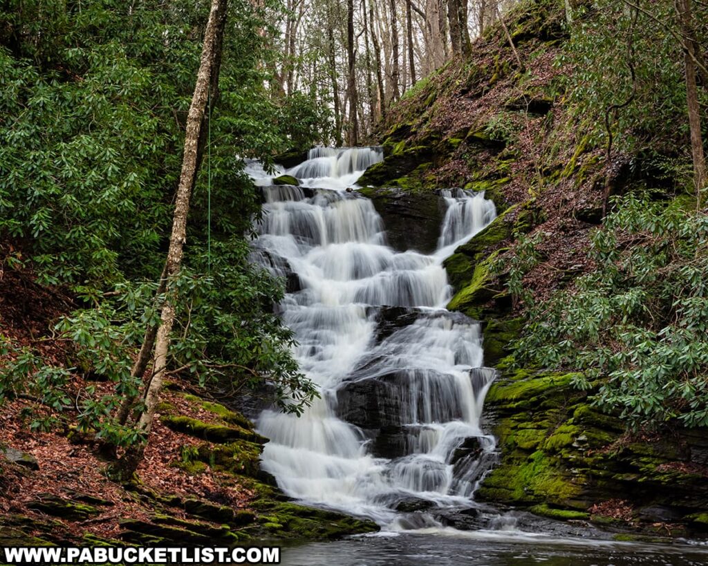 Early spring view of Upper Slateford Creek Falls in the Delaware Water Gap National Recreation Area in Northampton County Pennsylvania.