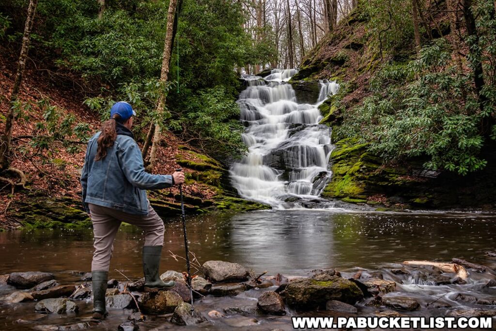 Photographer Rusty Glessner at Upper Slateford Creek Falls in the Delaware Water Gap National Recreation Area in Northampton County Pennsylvania.