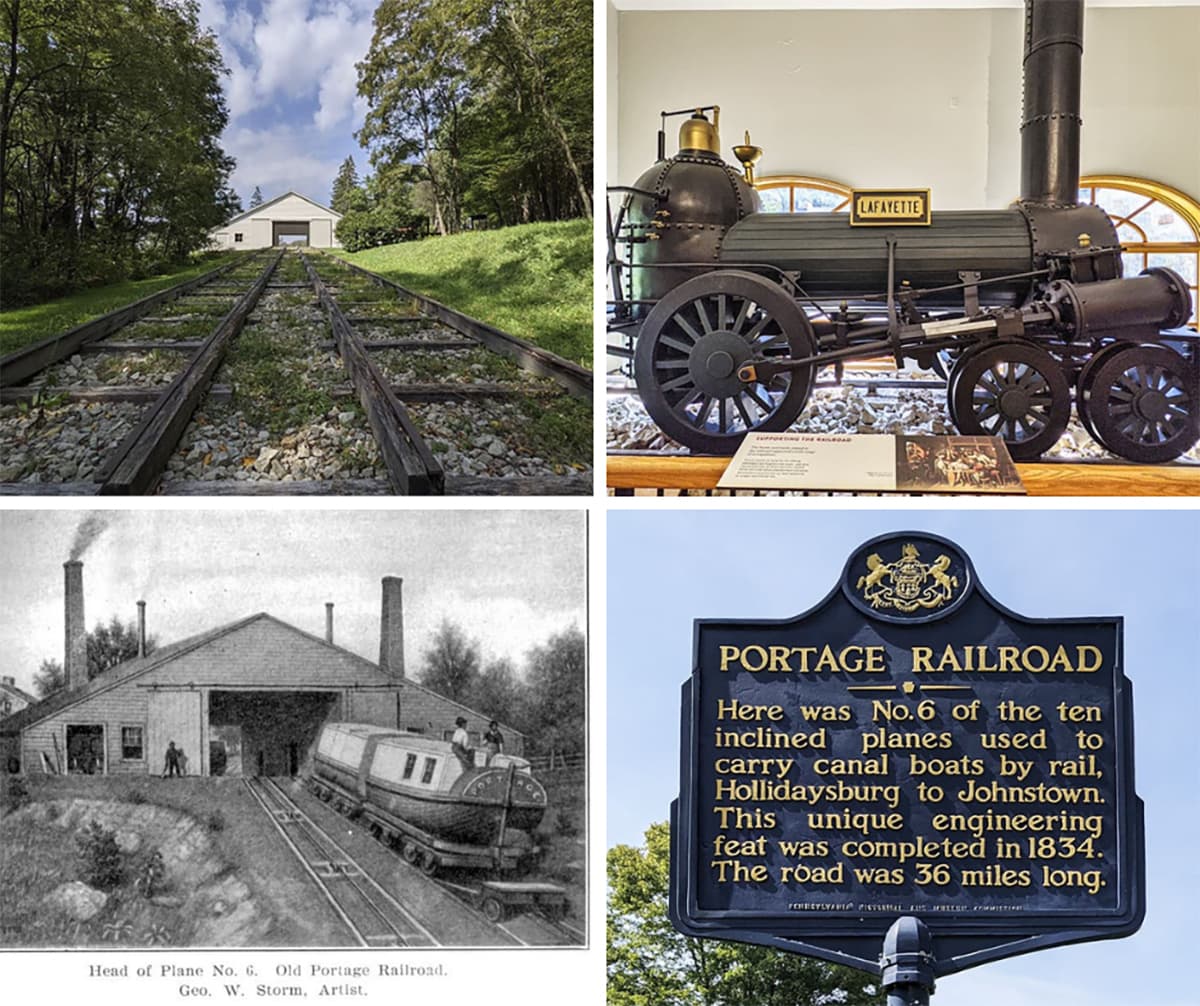 A collage of 4 photos taken at the Allegheny Portage Railroad National Historic Site in Cambria County PA.