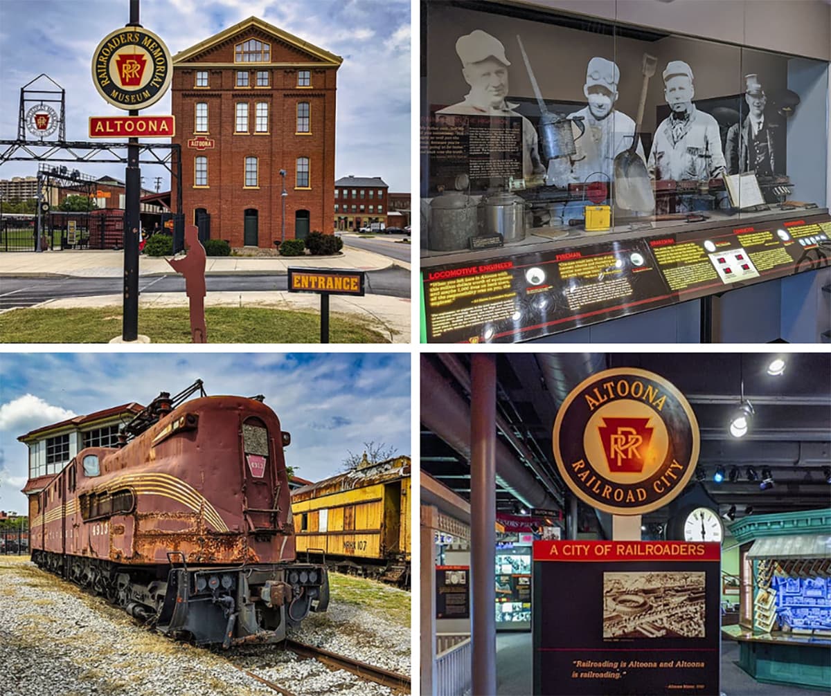 A collage of 4 photos taken at the Altoona Railroaders memorial Museum in Blair County PA.