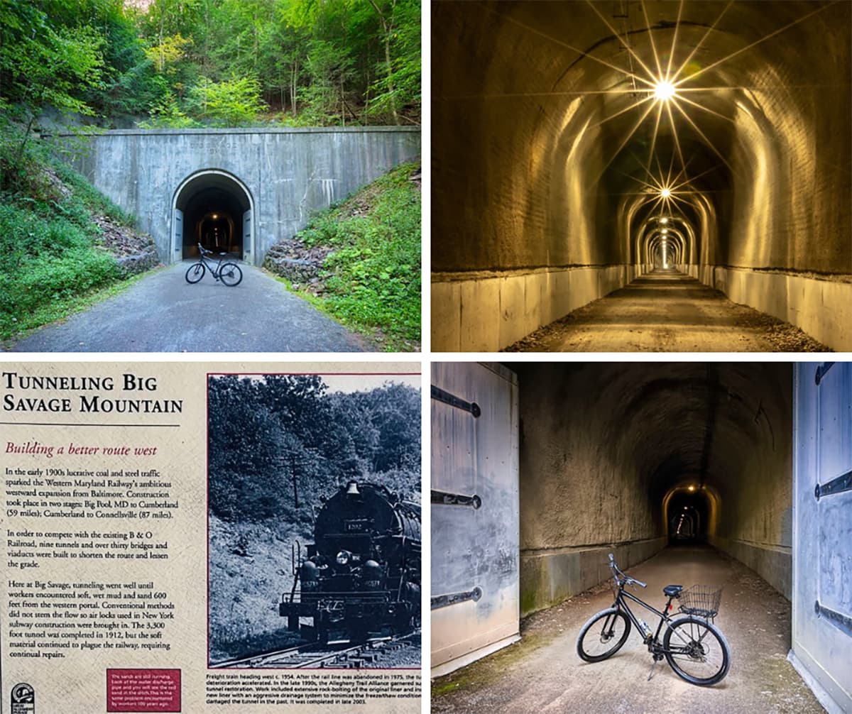 A collage of 4 photos taken at the Big Savage Tunnel in Somerset County PA.