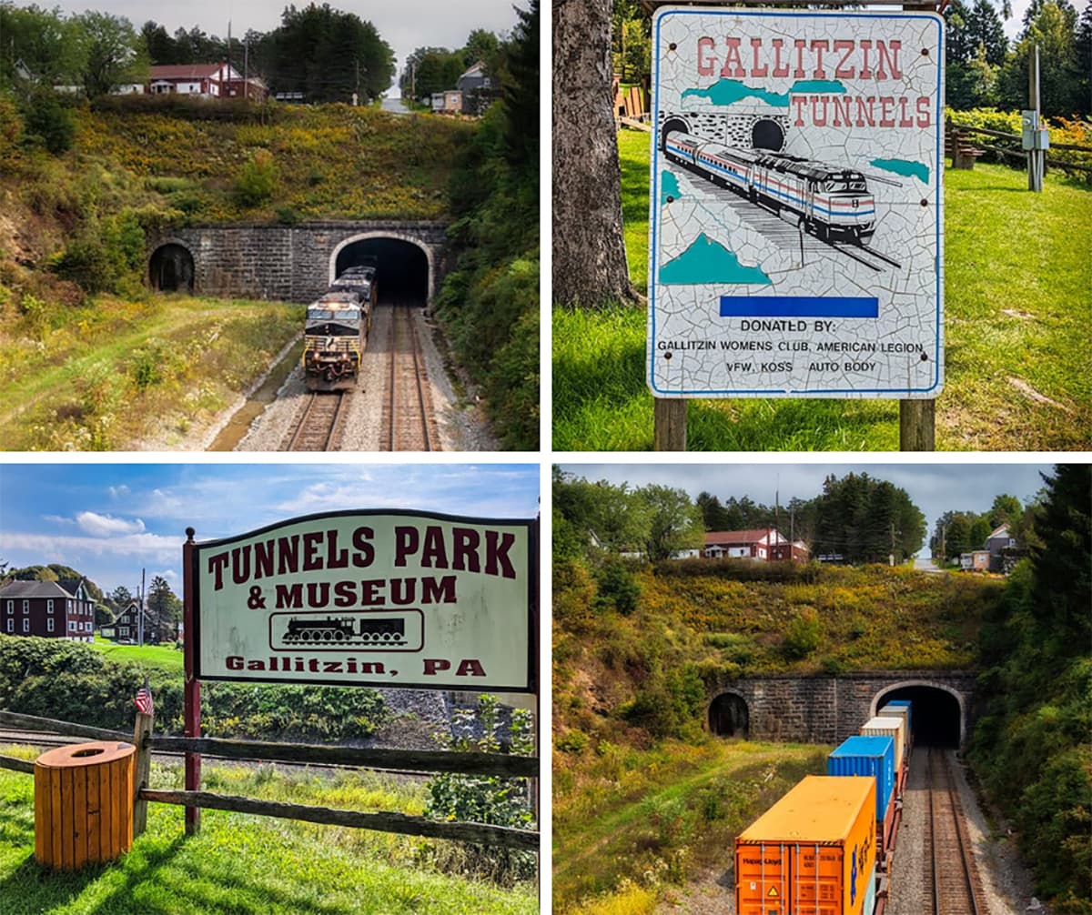 A collage of 4 photos taken at the Gallitzin Tunnels in Cambria County PA.