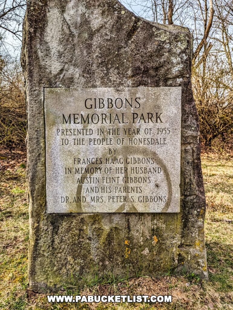 Gibbons Memorial Park sign next to Irving Cliff in Wayne County PA.