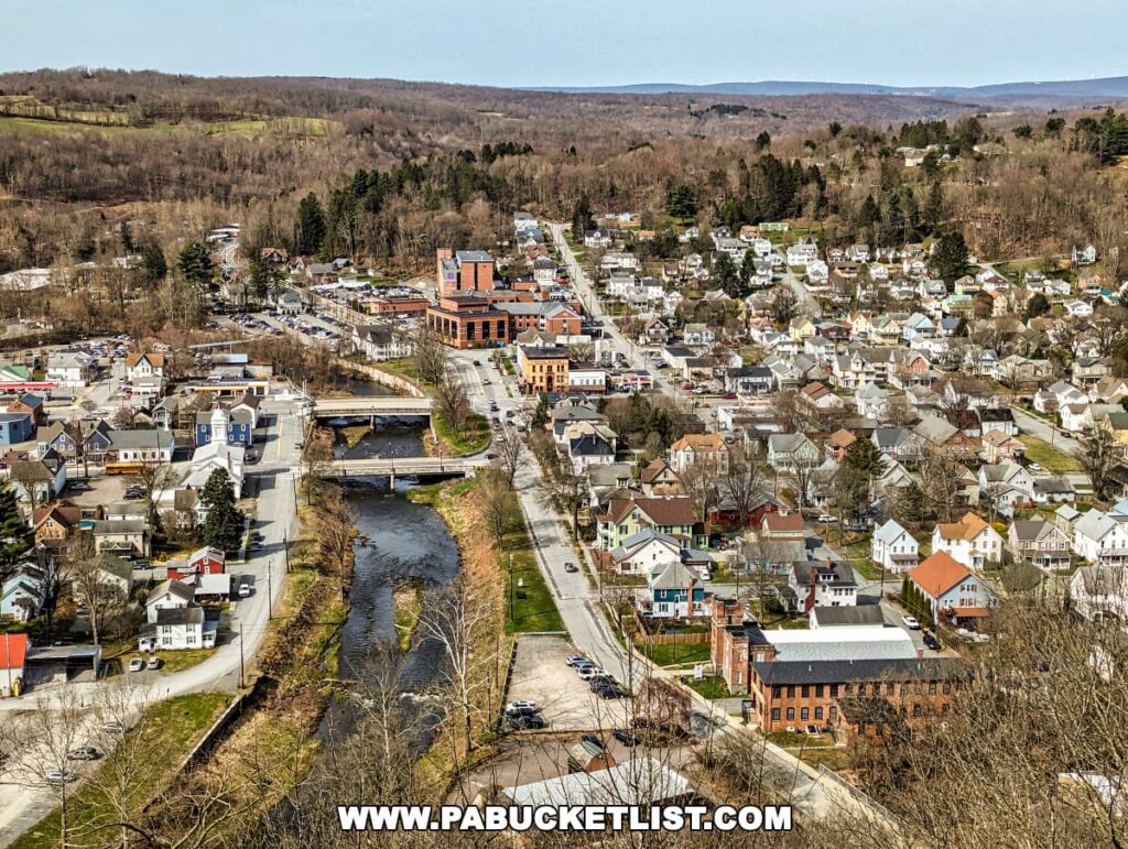 Looking into downtown Honesdale from Irving Cliff in Wayne County PA.