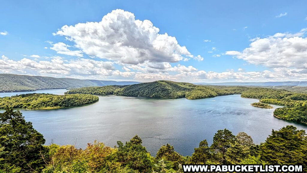 Raystown Lake in Huntingdon County PA as viewed from Hawn's Overlook in June 2024.