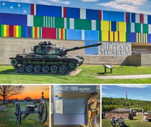 A collage of 4 photos featuring images from some of Pennsylvania's best military-themed attractions.