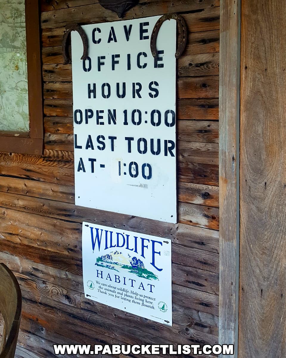 Hours of operation at Coral Caverns in Bedford County, Pennsylvania as of 2025.