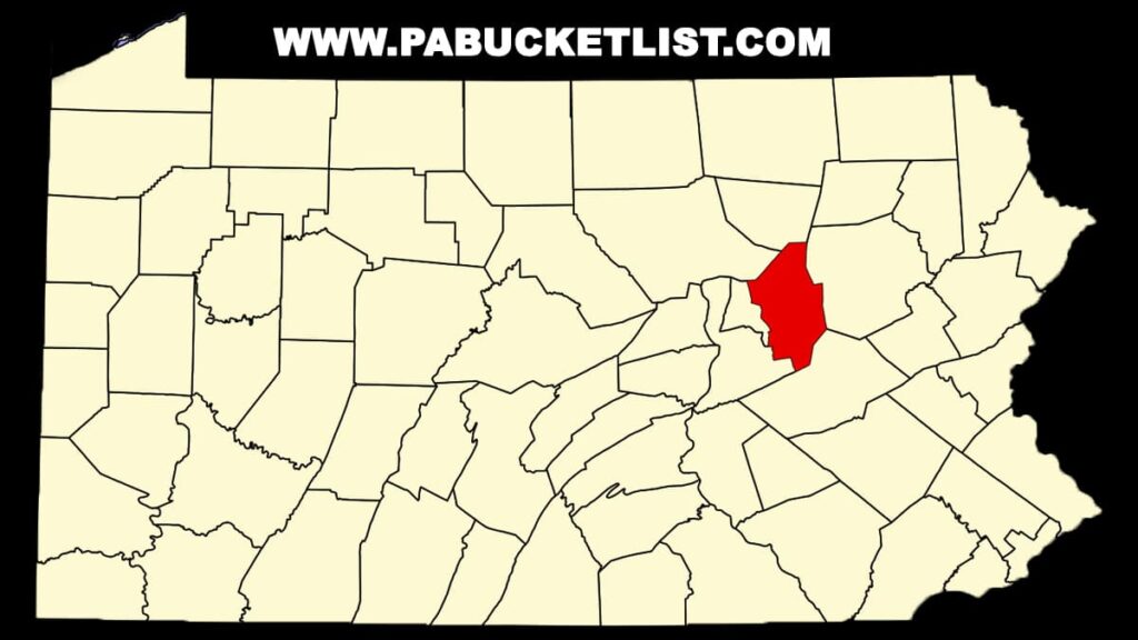 Map of Pennsylvania with Columbia County highlighted in red, showing its location in the east-central region of the state.