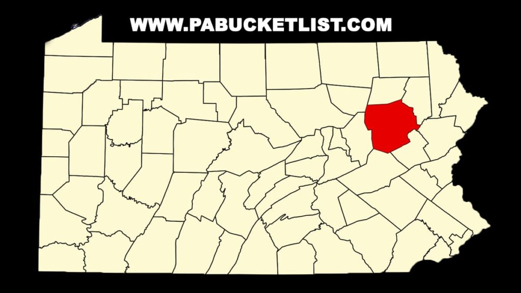 Map of Pennsylvania counties with Luzerne County highlighted in red, showing its location in the northeastern part of the state.