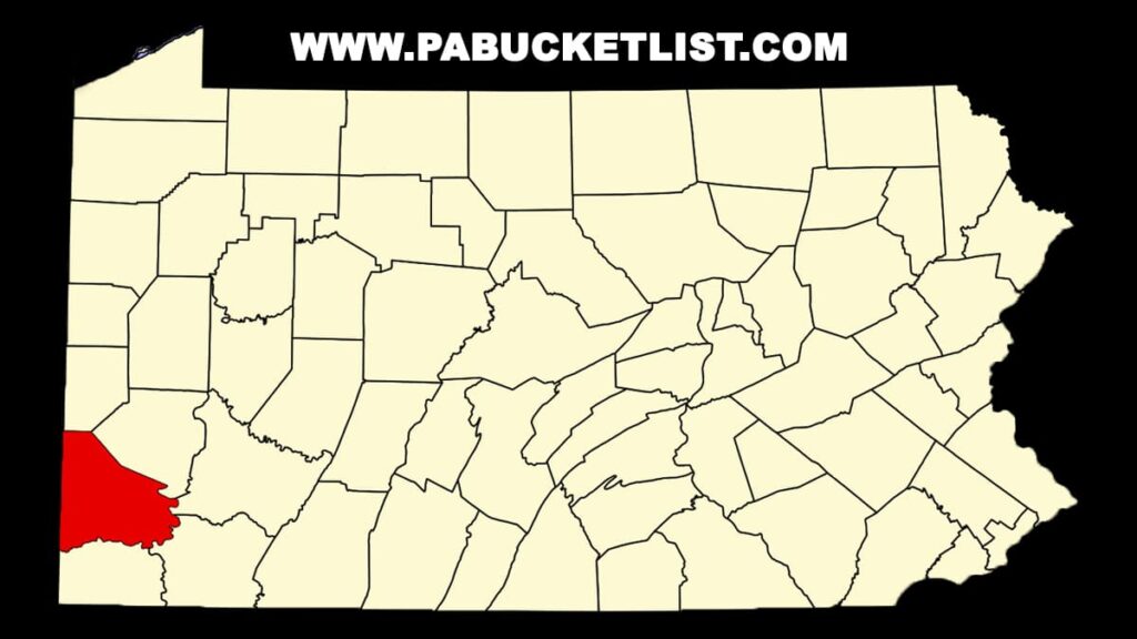 A map of Pennsylvania counties with Washington County highlighted in red.