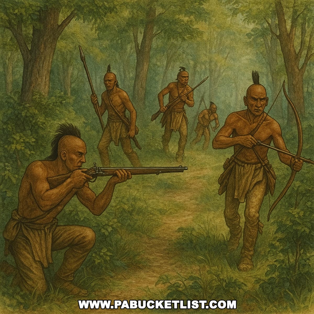 Artistic rendering of the the Seneca war party that attacked Captain Phillips' Rangers might have looked like.
