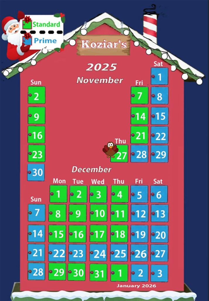 Koziars Christmas Village 2025 schedule.