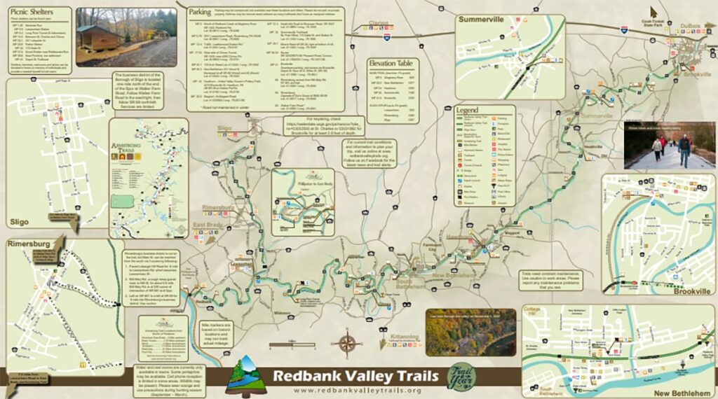 A map of the Redbank Valley Rail Trail in western Pennsylvania.