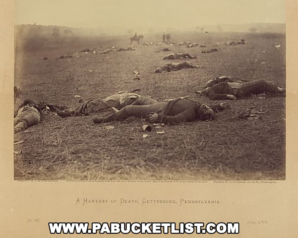 Deceased soldiers on the battlefield at Gettysburg.