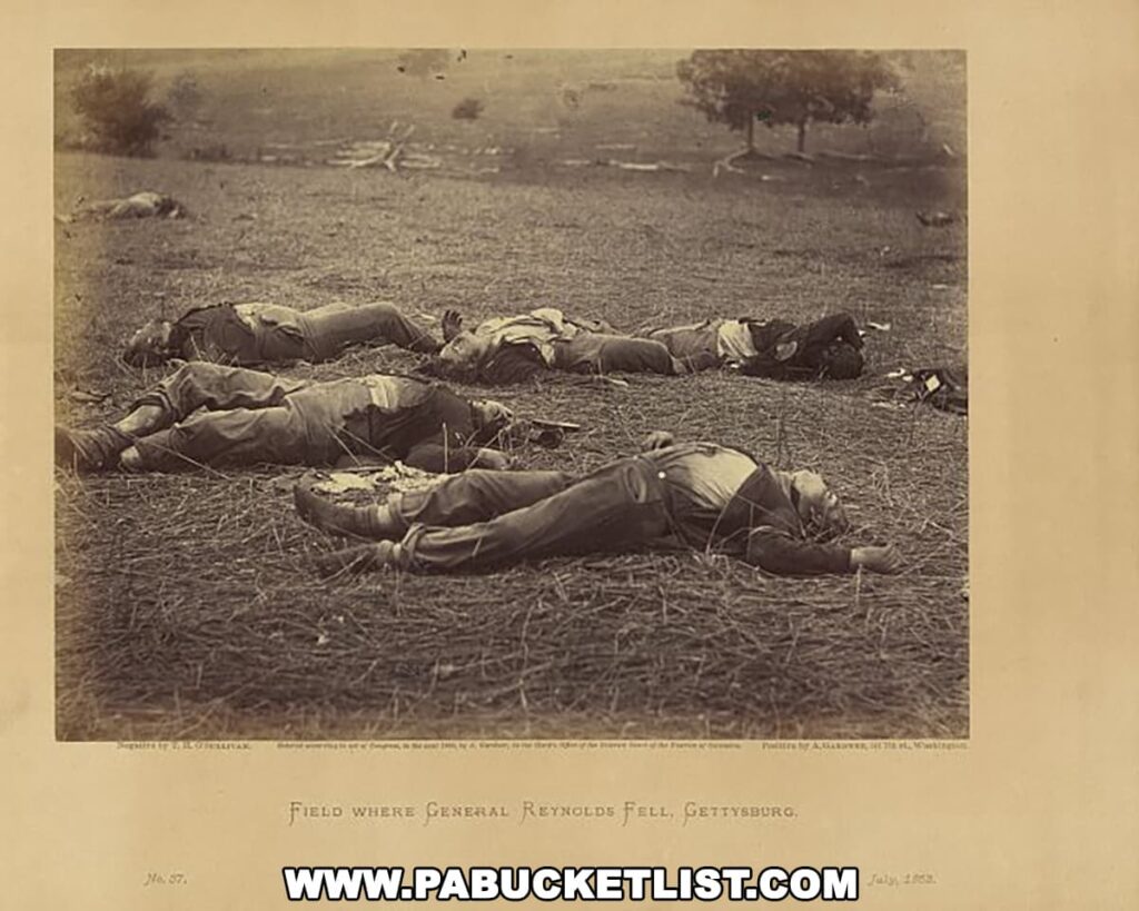Deceased soldiers after the Battle of Gettysburg.