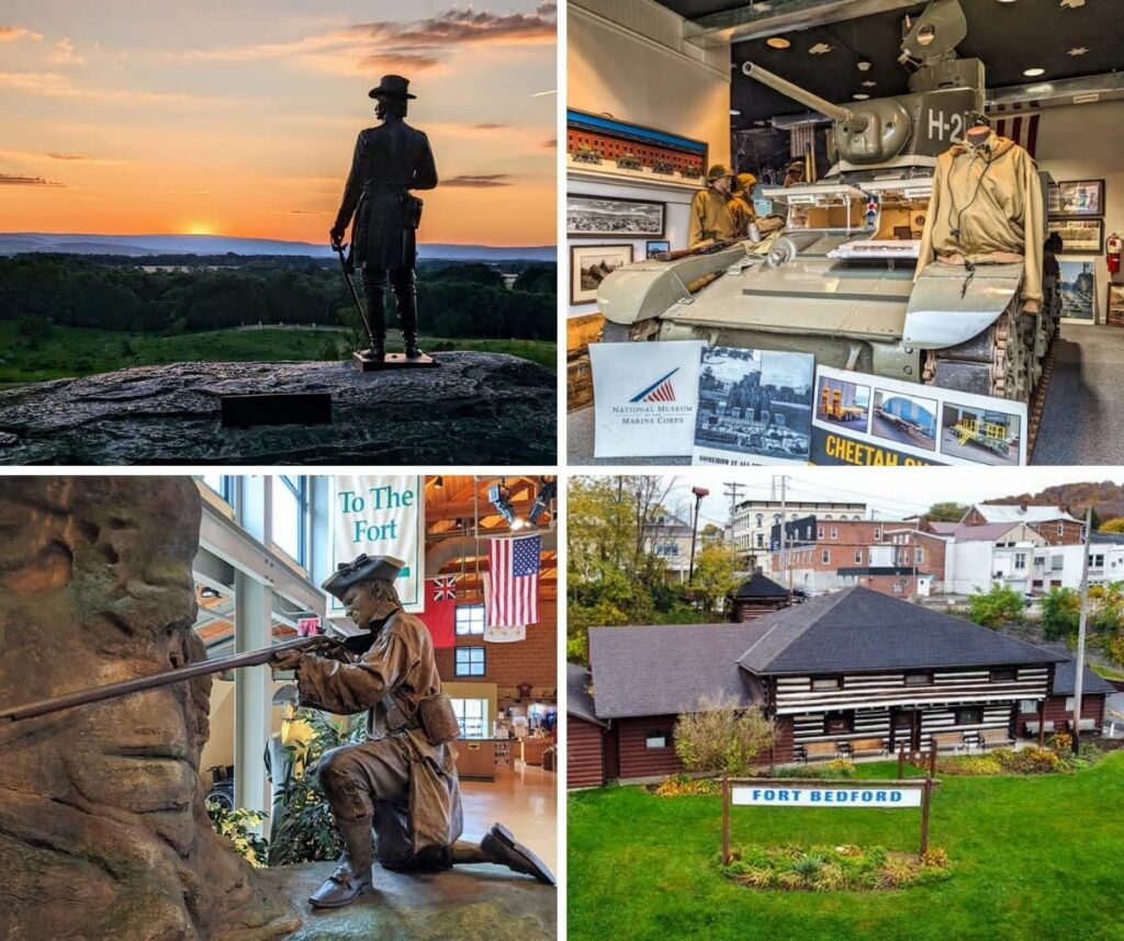 A collage of 4 images from some of Pennsylvanias best military themed attractions.
