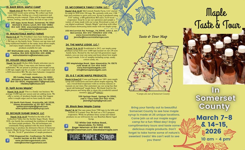 2026 Somerset County PA Maple Taste and Tour brochure.