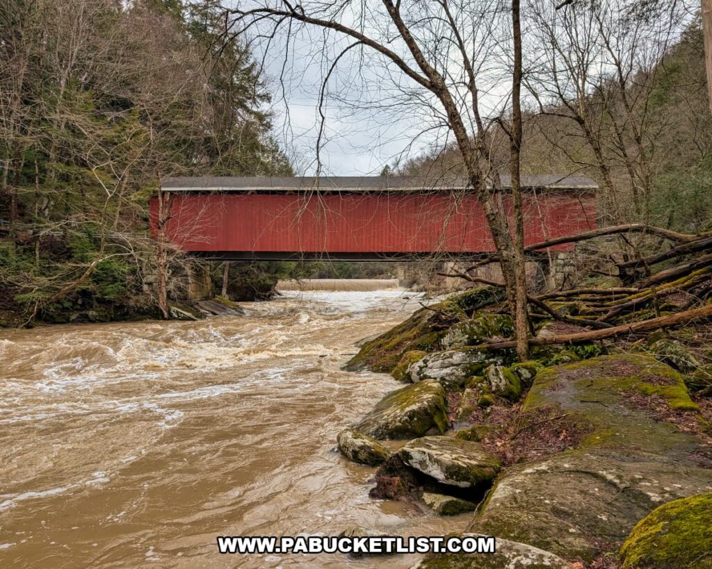 McConnells Mill Covered Bridge spanning Slippery Rock Creek at McConnells Mill State Park in Lawrence County, Pennsylvania.