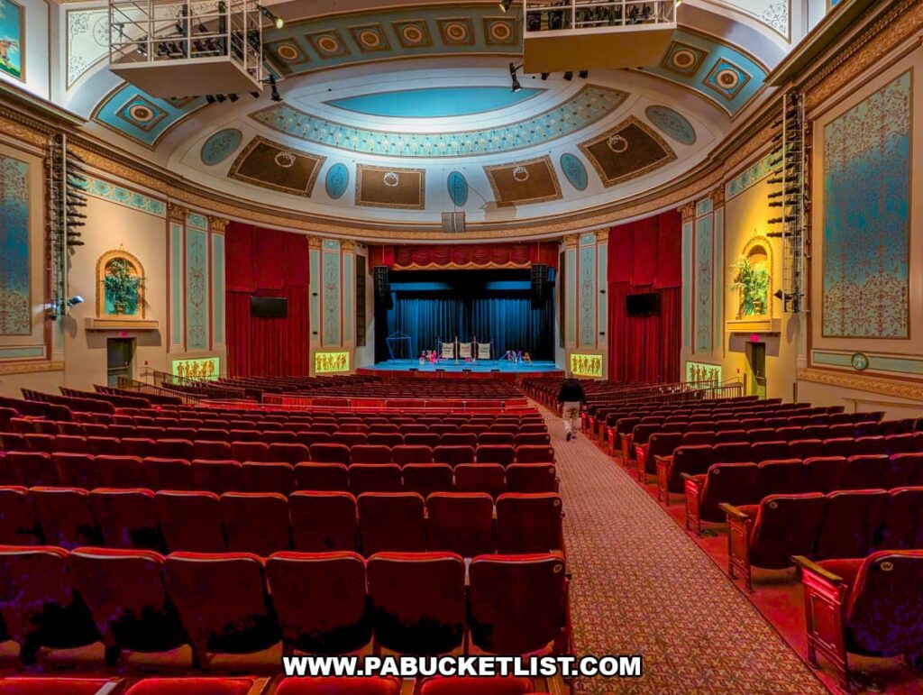 Interior view of the historic Strand Theatre auditorium at the Appell Center for the Performing Arts in York, Pennsylvania, looking toward the stage.