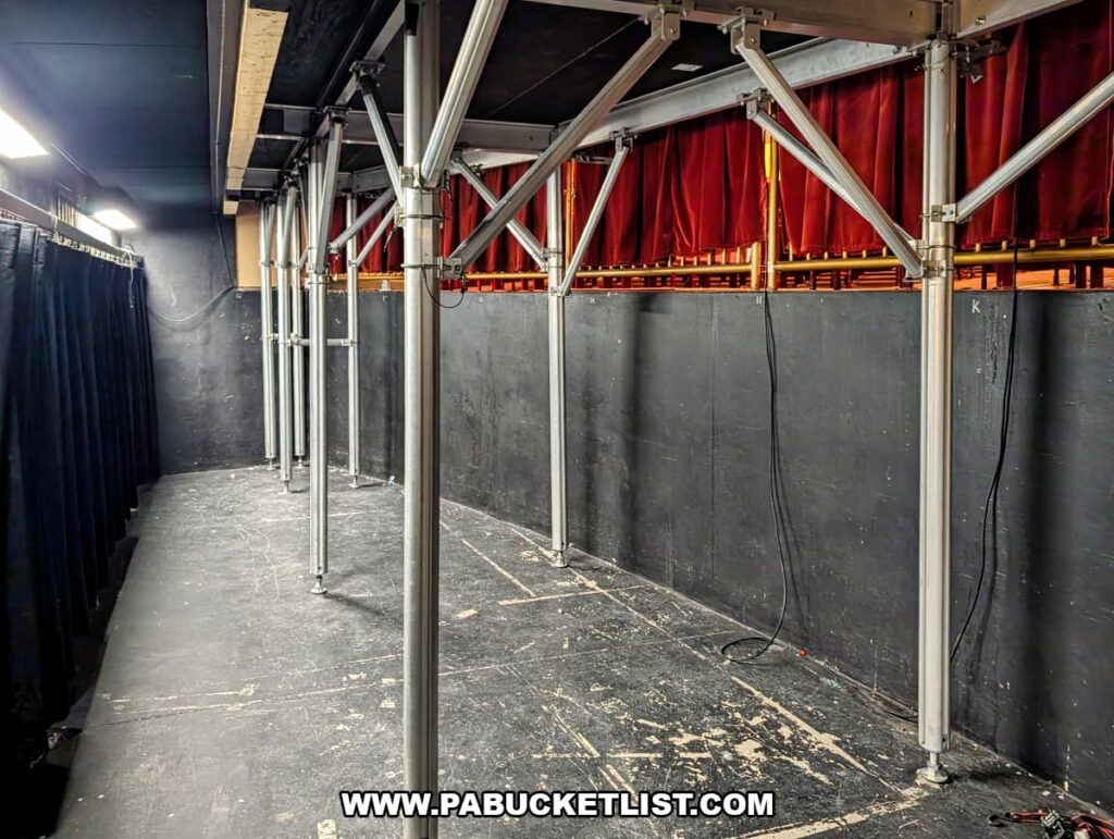 Behind-the-scenes view of the sorchestra pit at the Strand Theatre in the Appell Center for the Performing Arts in York, Pennsylvania.