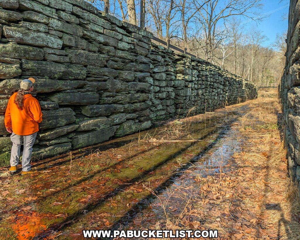 Stone walls of Lock 12 from the historic Susquehanna and Tidewater Canal at the Lock 12 Historic Area in York County, Pennsylvania.