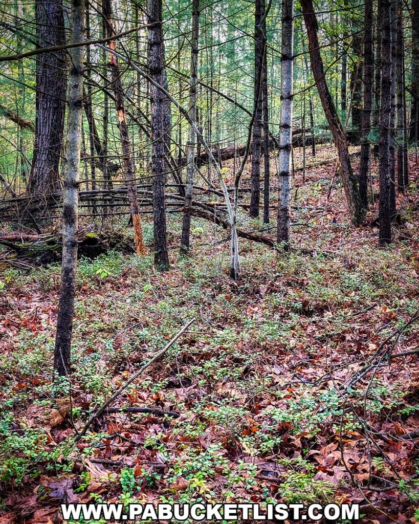 Forest hillside covered with box huckleberry colony at Hoverter and Sholl Box Huckleberry Natural Area in Perry County Pennsylvania